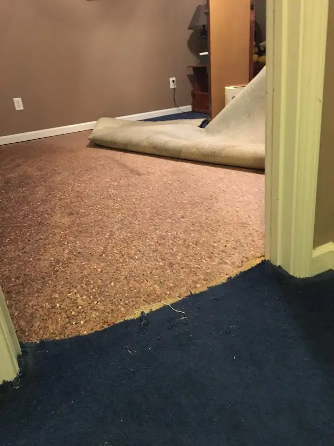 Carpet pad removal revealing water damage during Drying & Dehumidification in Capitol View
